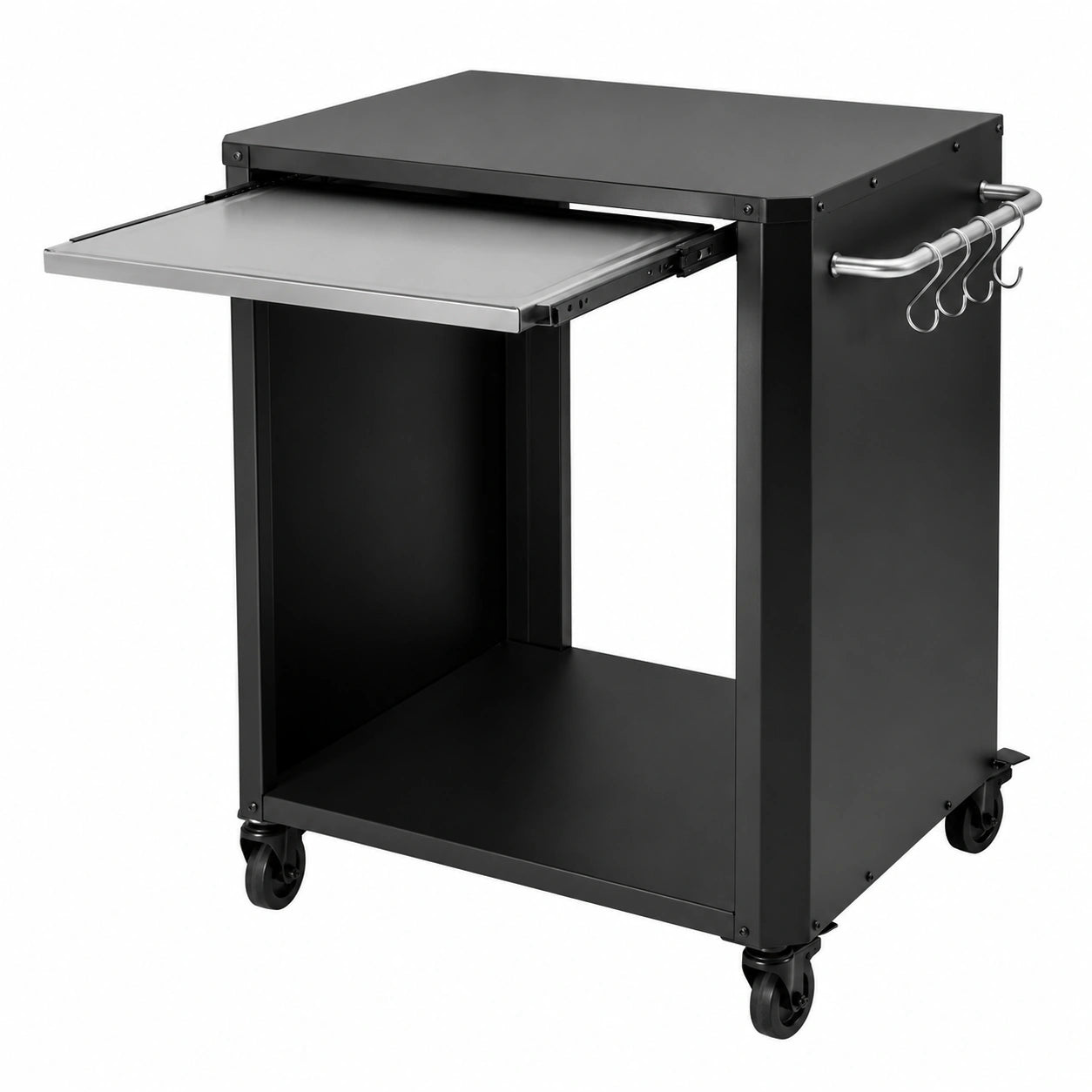 Küchentisch – 77 × 66.5 × 82.5 cm, ausziehbar, aus Edelstahl, Schwarz