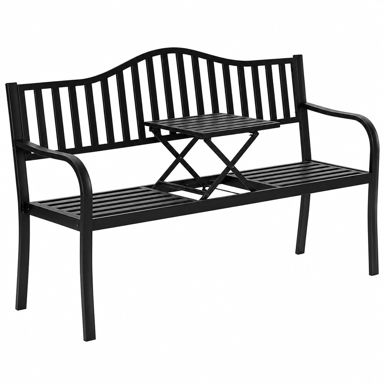 Gartenbank – 2-Sitzer, 150 × 58,5 × 90 cm, ausziehbar, mit Armlehnen, Schwarz, für Garten und Terrasse