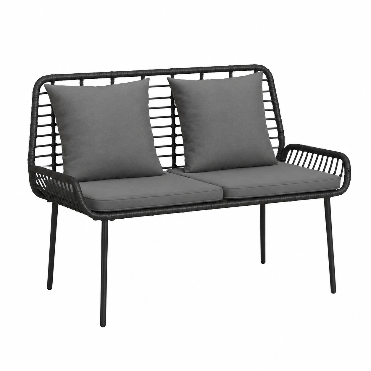 Gartenbank – 109 × 63 × 83 cm, Anthrazit und Schwarz, für Garten, Terrasse und Balkon