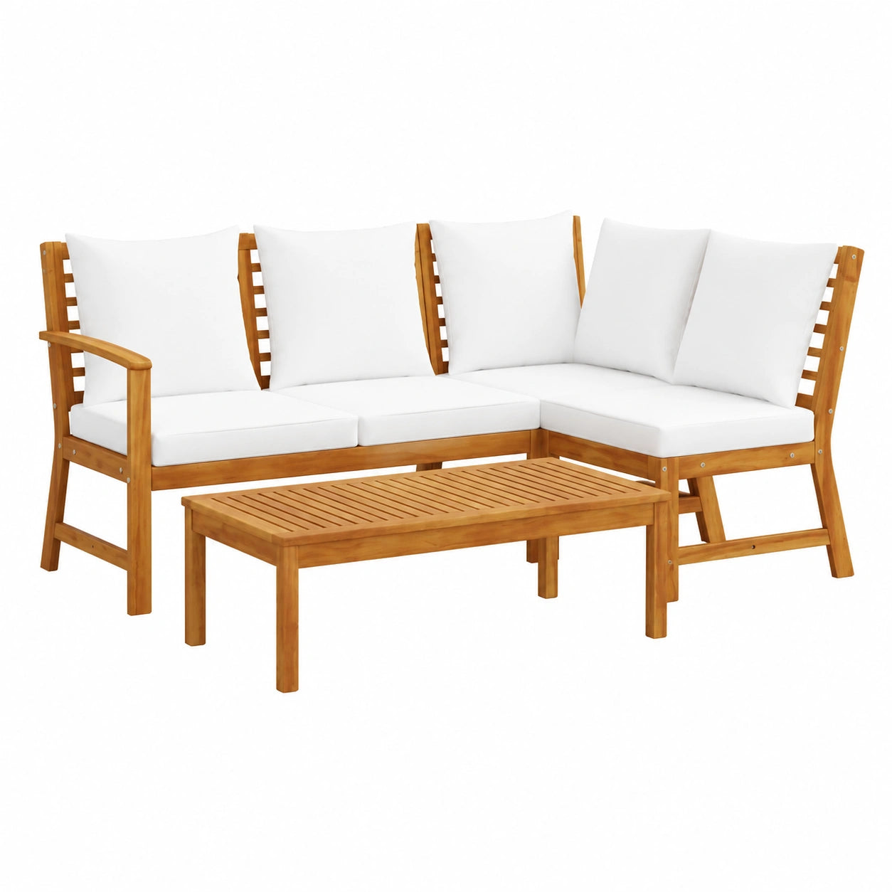 Garten-Lounge-Set – 4-teilig, aus Massivholz, Creme, für Garten und Terrasse