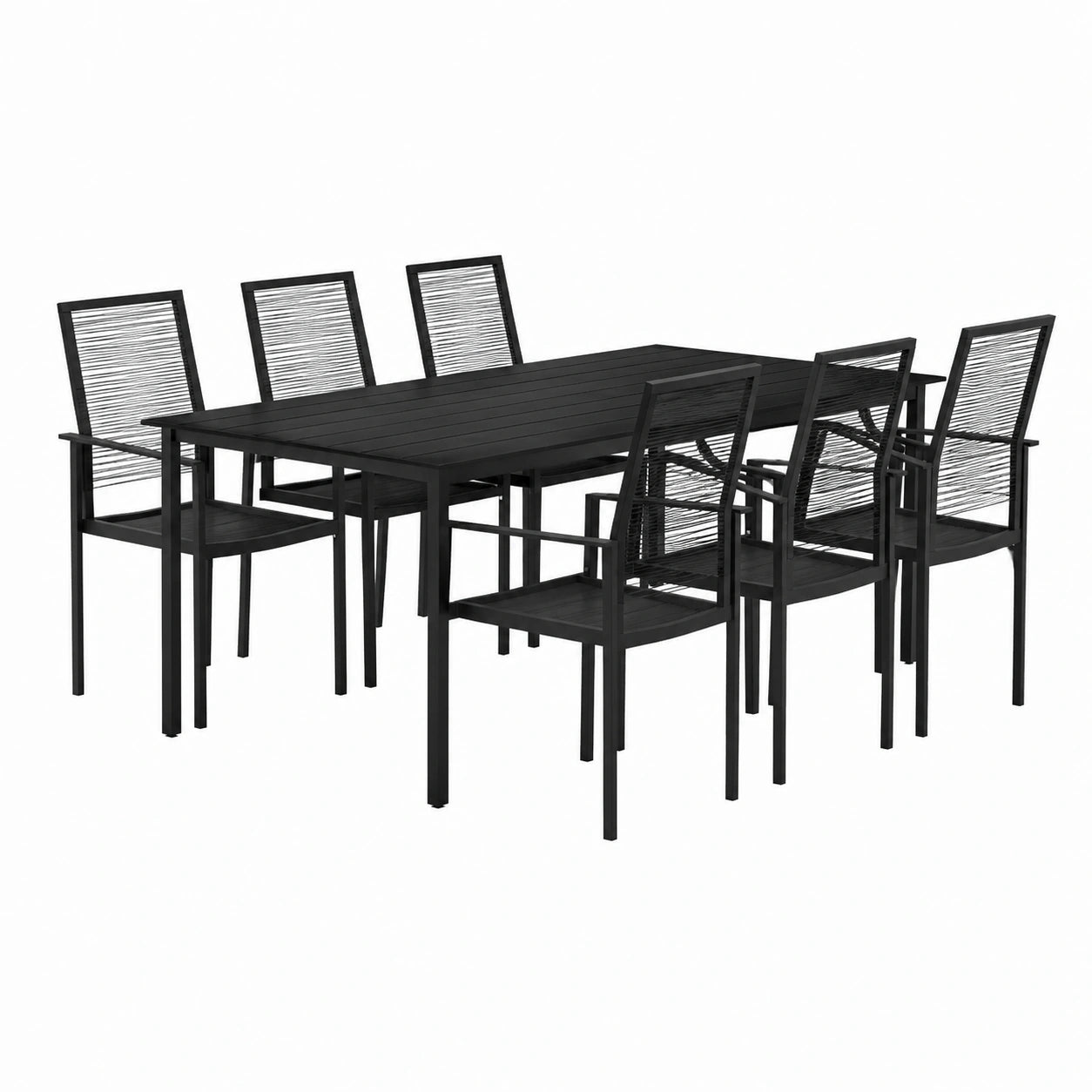Esstisch – 7-teilig, Schwarz, für Esszimmer, Garten und Terrasse