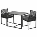 Essgruppe – 3-teilig, klappbar, aus Rattan, Schwarz