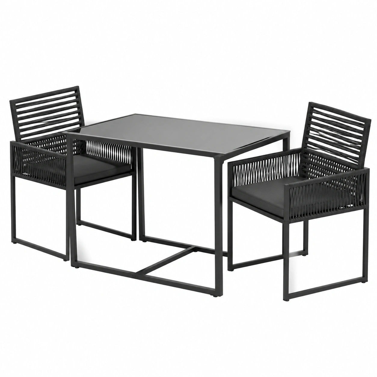 Essgruppe – 3-teilig, klappbar, aus Rattan, Schwarz