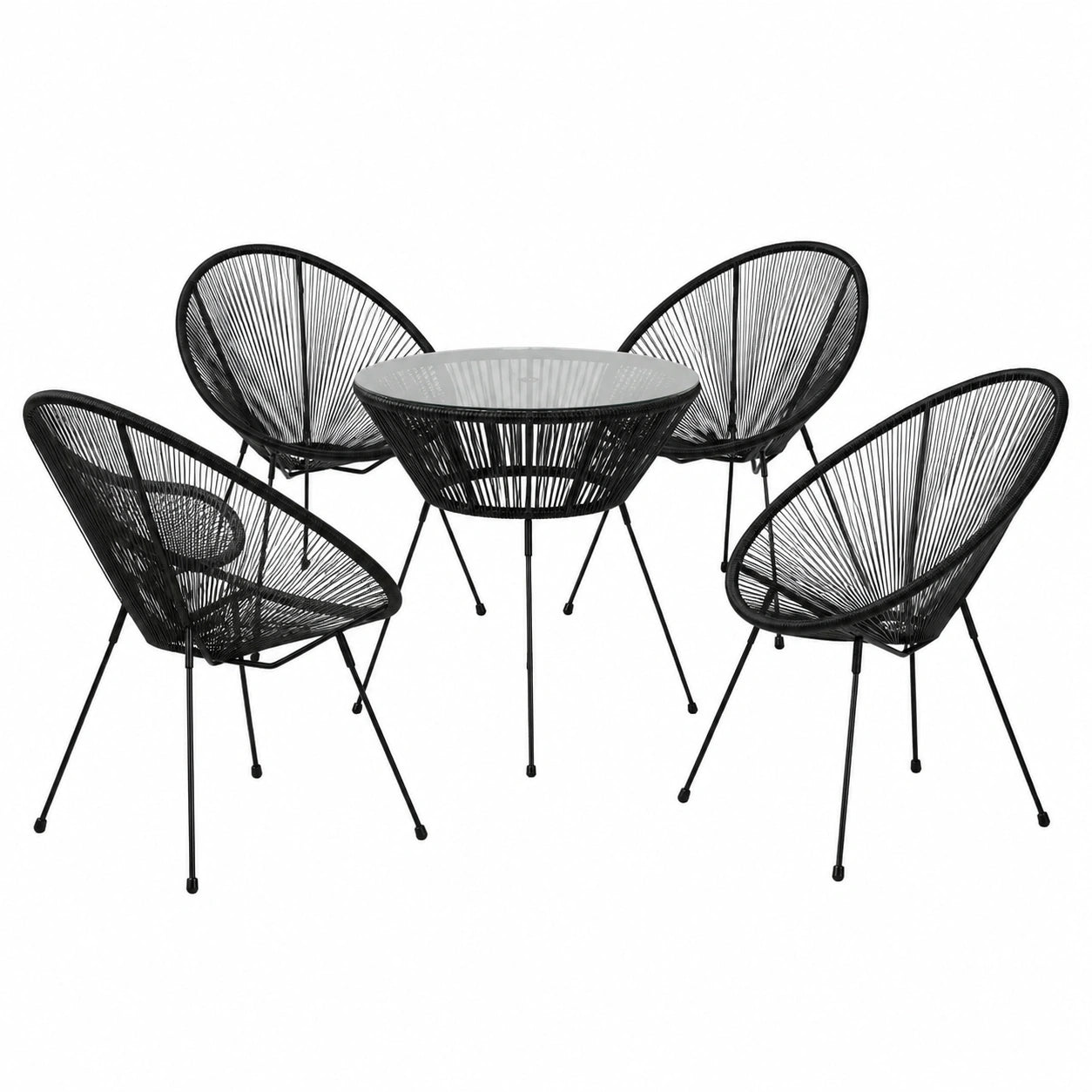 Esstisch – 5-teilig, Schwarz, für Esszimmer, Garten und Terrasse