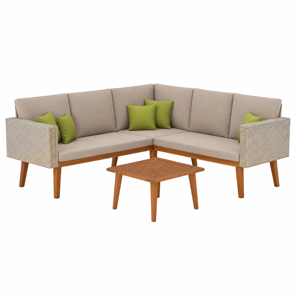 Garten-Lounge-Set – 4-teilig, aus Rattan, Grau, für Garten und Terrasse