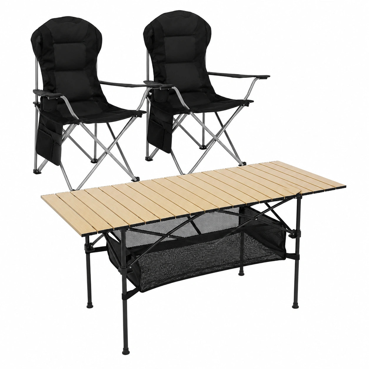 Campingtisch – 3-teilig, Schwarz und Beige