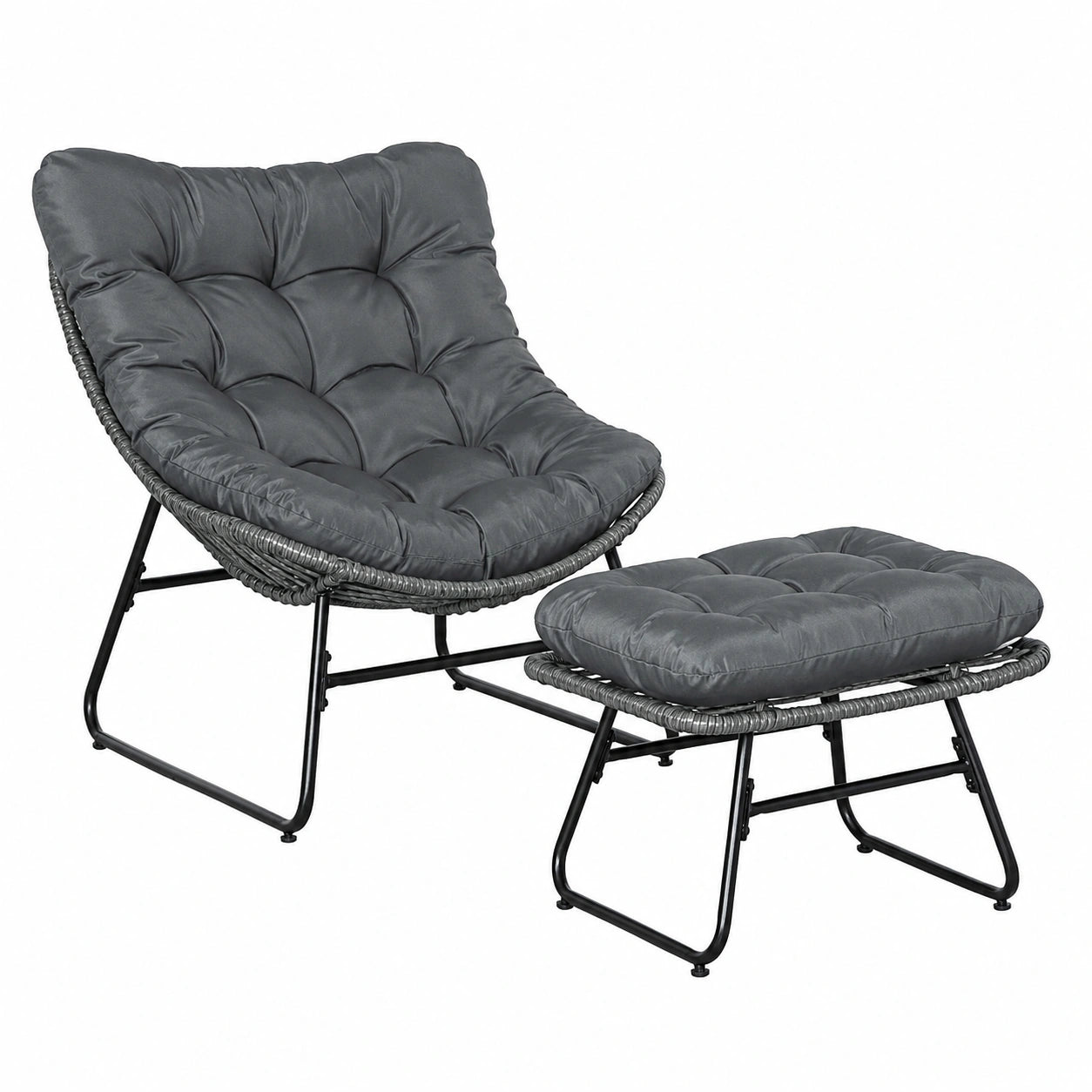 Relaxsessel – aus Rattan, Grau, für Garten, Terrasse und Balkon