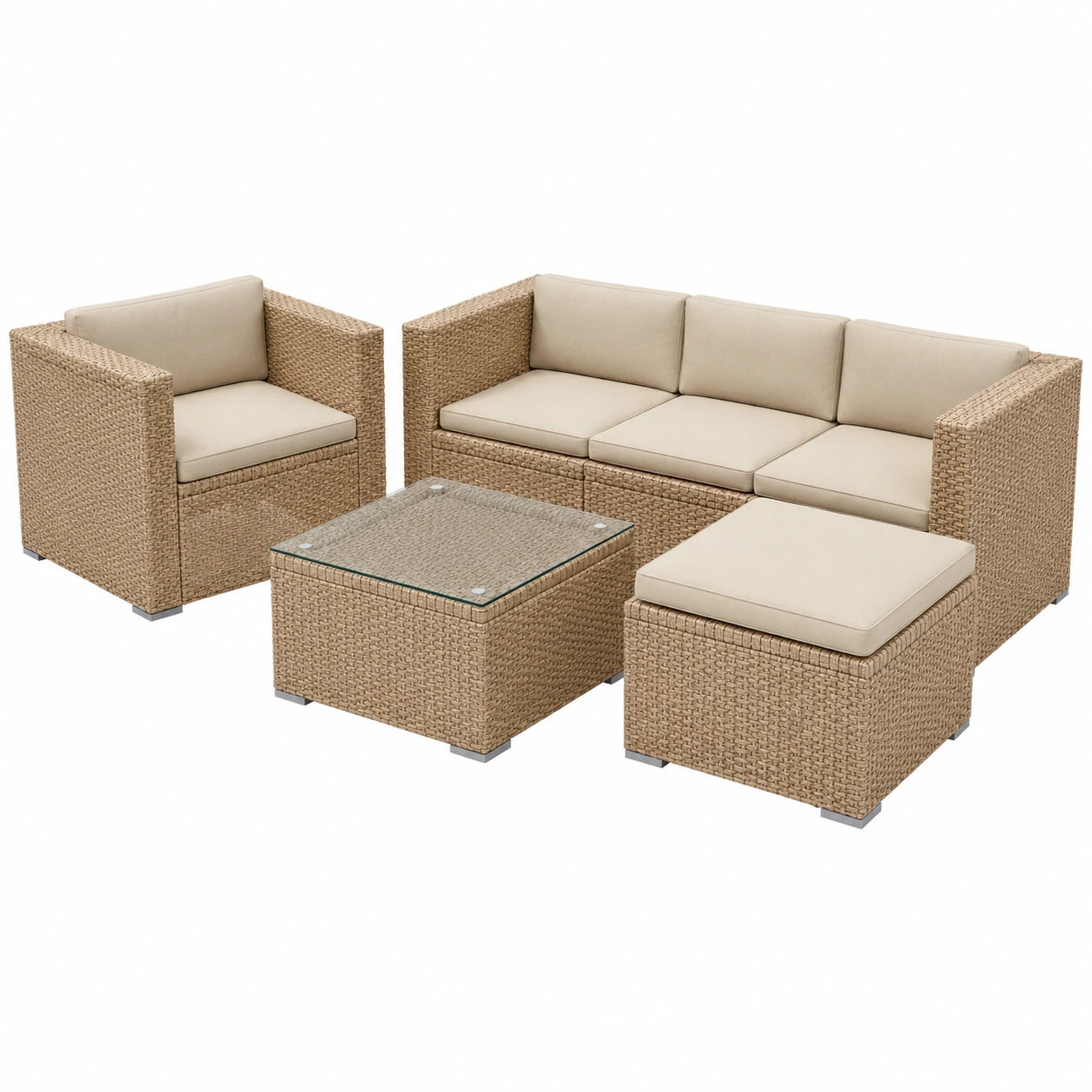 Sofa – für 4–5 Personen, Creme, für Garten, Terrasse und Balkon