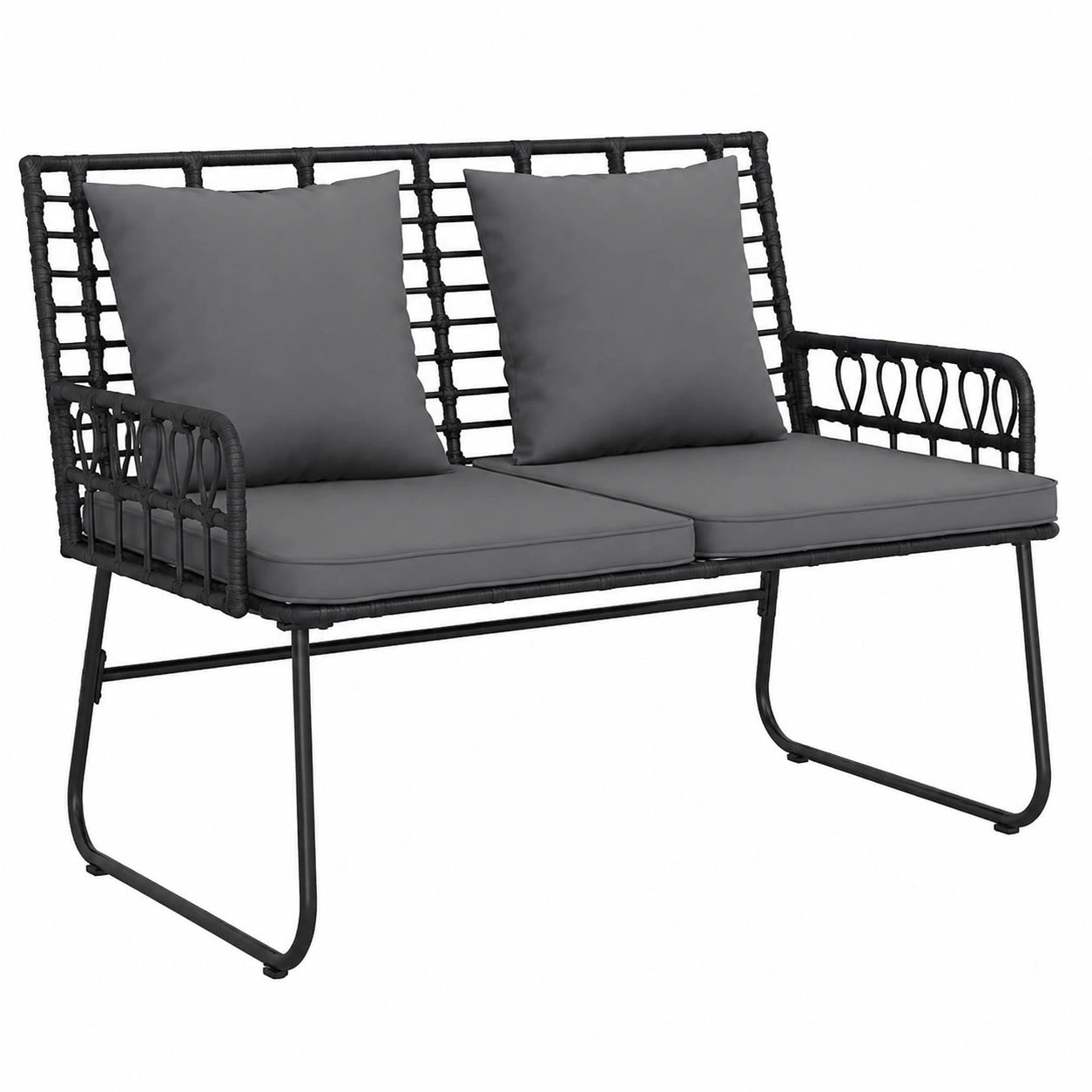 Gartenbank – 113 × 69 × 83 cm, Anthrazit und Schwarz, für Garten, Terrasse und Balkon